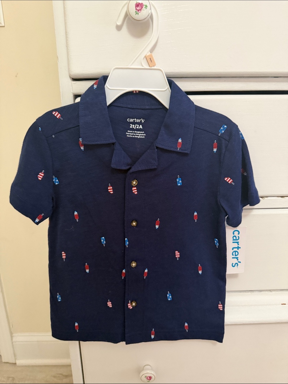 Carter's July 4th Button-Front Boy’s Shirt with Red & Blue Ice Pop Motif